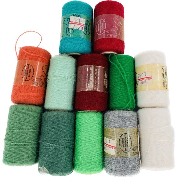 Punch Embroidery Yarn Lot 12 Spools Thread Green Red White Orange Gray Vintage - Picture 1 of 11